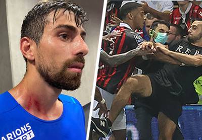 Ongeziene veldbestorming in Nice-Marseille: thuisfans vallen spelers Marseille aan, man die speler zou geslagen hebben is opgepakt
