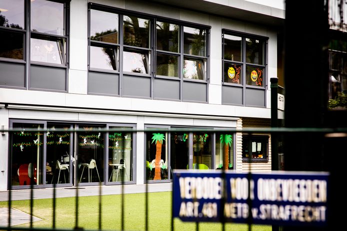 Het exterieur van kinderopvang Jolie in de Utrechtse wijk Lunetten. De opvang is op de vingers getikt door de gemeente, na een vermeende striptease waarbij ook slagroom in het spel was.
