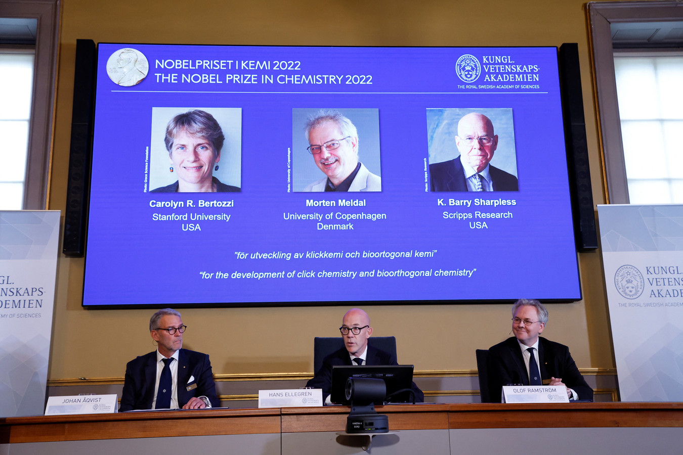 Nobelprijs voor Scheikunde gaat naar onderzoekers die ‘klikchemie’ ontwikkelden. Foto hln.be