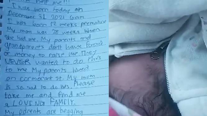 Pasgeboren baby met briefje achtergelaten in kartonnen doos in Alaska