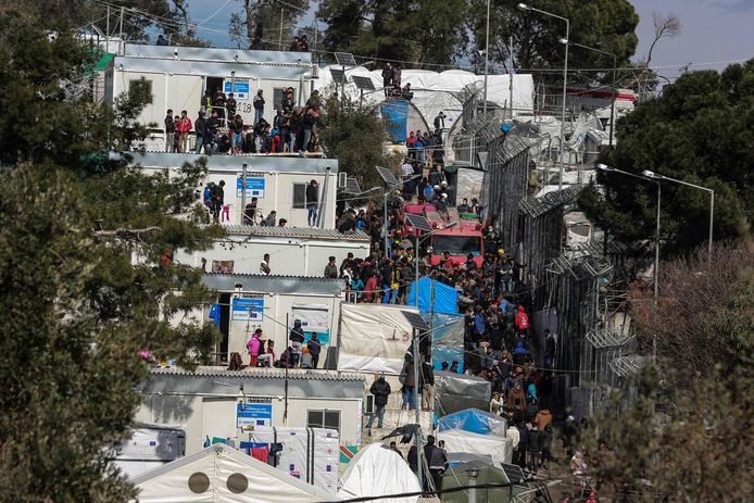 Een vluchtelingenkamp op Lesbos.