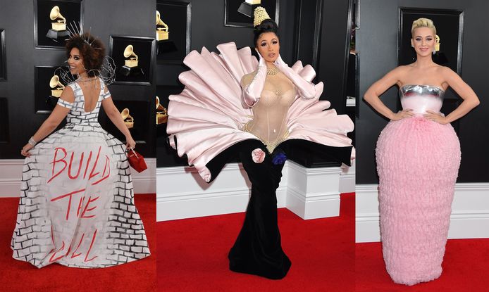 Zangeressen Joy Villa, Cardi B en Katy Perry op de rode loper van de Grammy Awards.