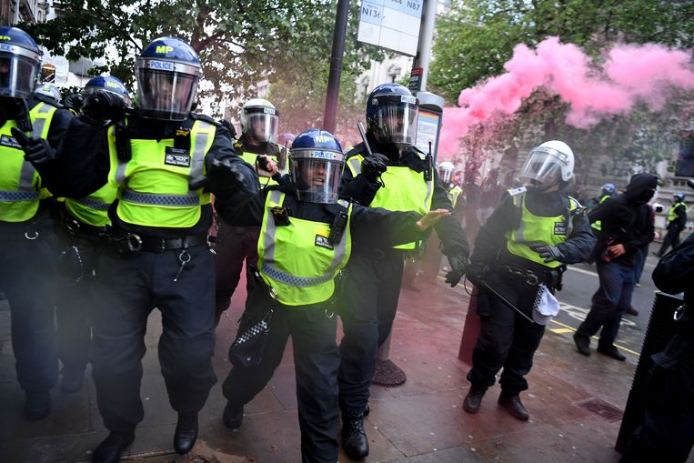 In Londen liep de manifestatie bij momenten uit de hand. Beeld AFP