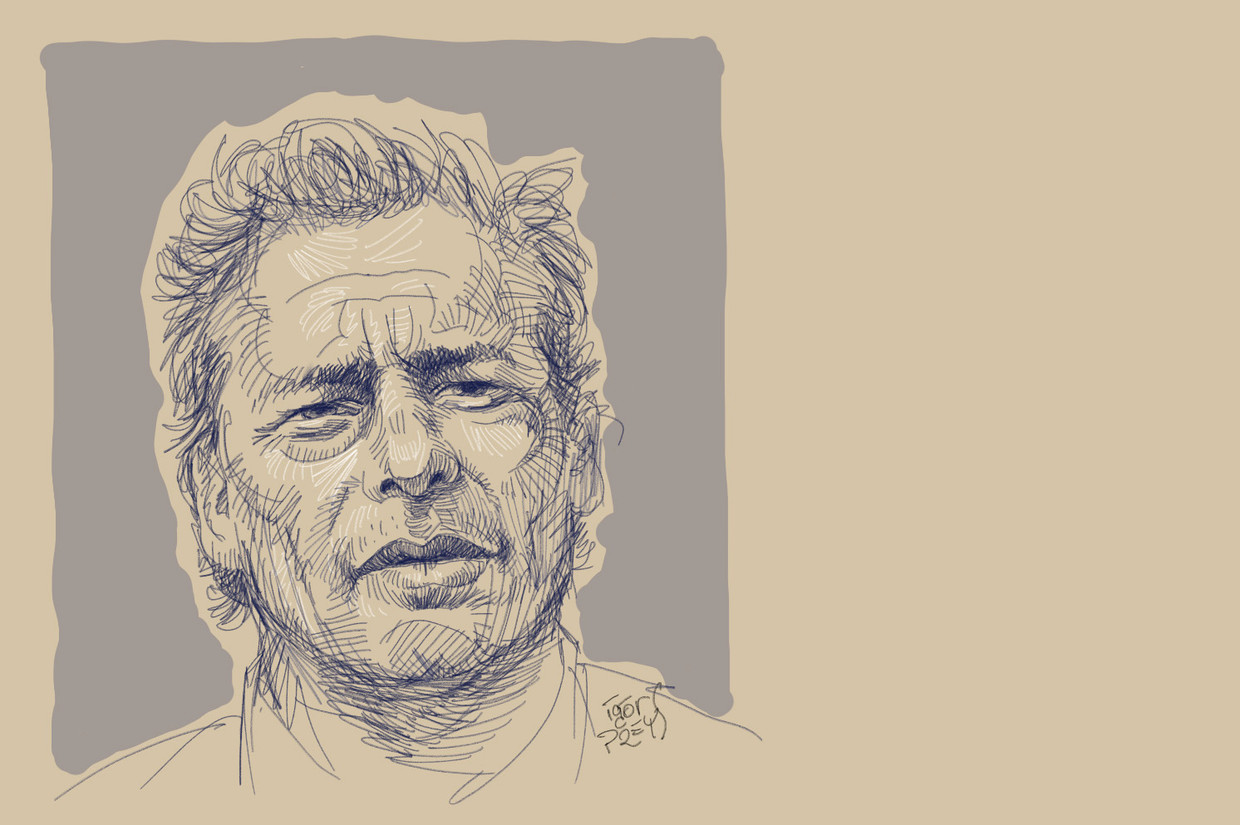 Een portrettekening van Steve Bakelmans. Beeld BELGA