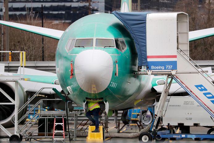 Een Boeing 737 Max-vliegtuig is onder constructie.