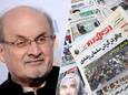 À droite, l'édition du jour du journal iranien Vatan-e Emrooz, avec en première page le titre en farsi: "Un couteau dans le cou de Salman Rushdie".
