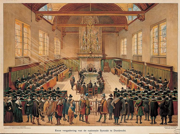 Bij de Synode van Dordrecht (1618-1619) werden remonstranten uit de kerk verbannen.  Beeld RV