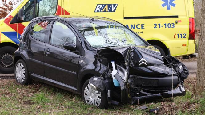 Vrouw naar ziekenhuis na botsing tegen boom bij Boxtel, flinke schade aan auto