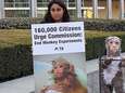 PETA betoogt in Brussel om einde te maken aan experimenten met primaten