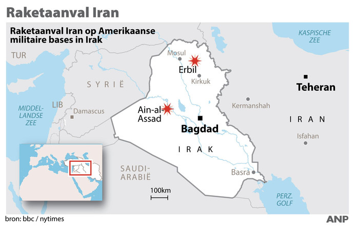 Raketaanval Iran op Amerikaanse doelen in Irak.