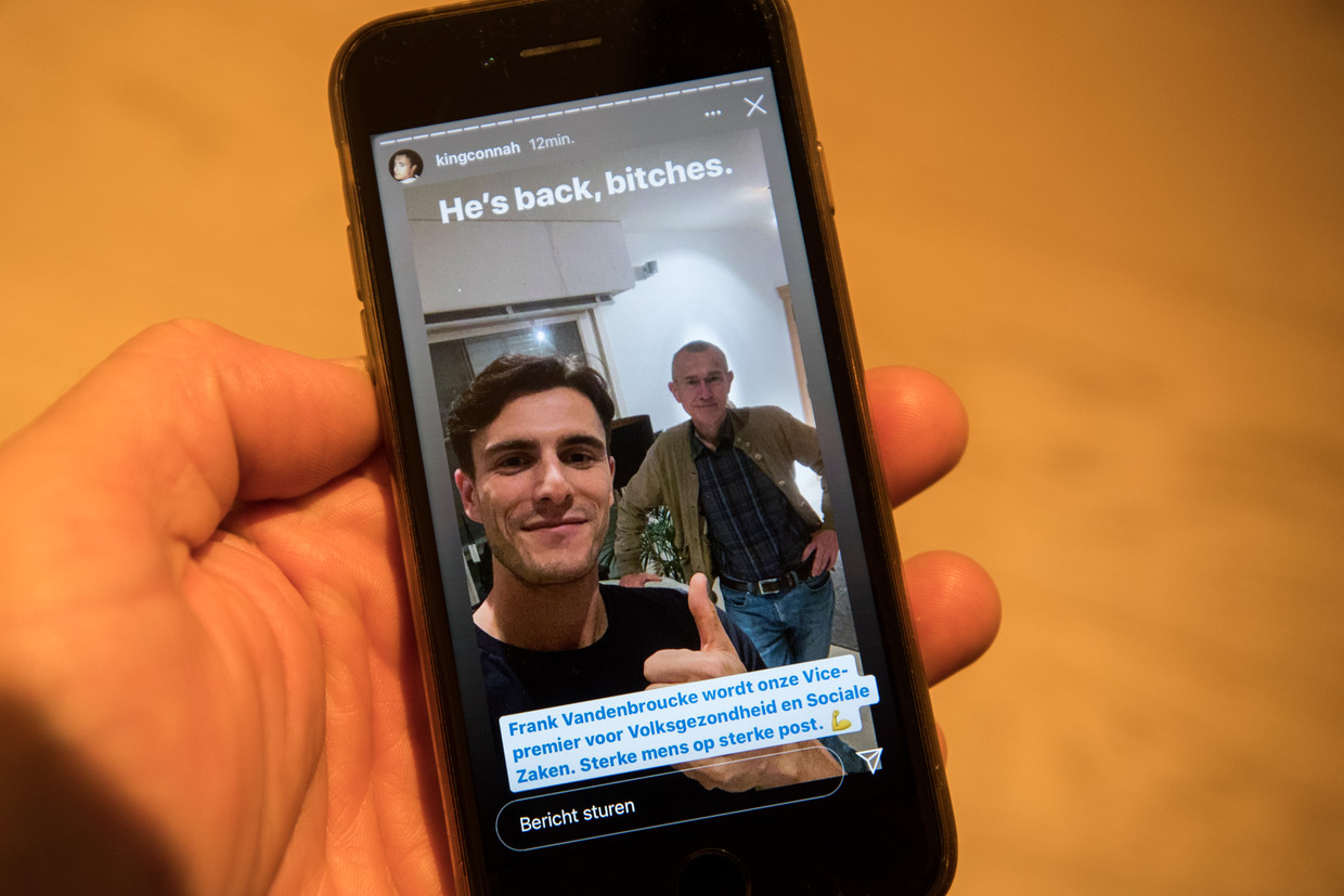 De Instagram-post waarmee Rousseau de comeback van Vandenbroucke als minister aankondigde. Beeld BELGA