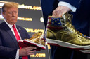 Donald Trump stelde zaterdag zijn eigen gouden sneakers voor tijdens een conventie in Philadelphia.