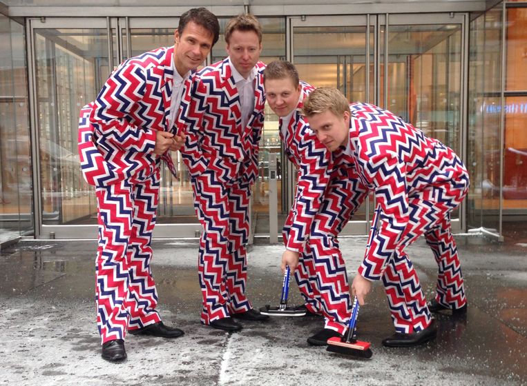 Het Noorse curlingteam in 2014. Beeld AP