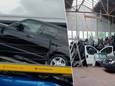 Links: Deze Land Rover Defender 110 werd vorig jaar gestolen tijdens de levering gestolen 
Rechts: De Land Rover werd in een loods teruggevonden, verstopt onder een heleboel auto-onderdelen
