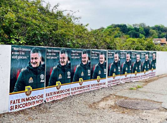 De posters met de uitspraak van Solskjaer.