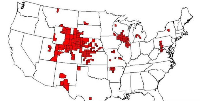 De ziekte treft herten in 22 Amerikaanse staten en twee Canadese provincies.