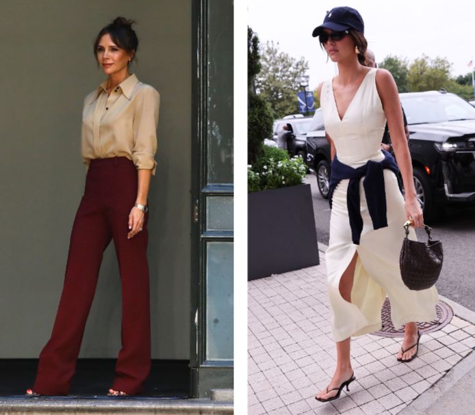 Victoria Beckham (links) en Kendall Jenner (rechts) tonen een quiet luxury-look.