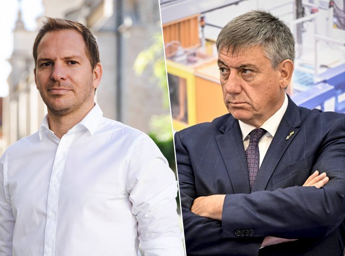 Vlaams Parlementslid Thijs Verbeurgt van Vooruit (links) wil minister-president Jan Jambon (rechts) aan de tand voelen over de facturen voor consultants.