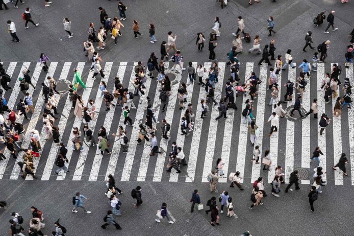 Beeld ter illustratie. Mensen wandelen over het bekende Shibuya Crossing.