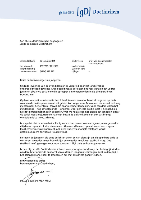 Deze brieven stuurden de burgemeesters van Doetinchem en Winterswijk