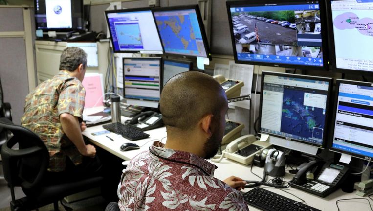 Commandocentrum op Hawaii dat de dreiging monitort en de waarschuwing uitstuurde. Beeld ap