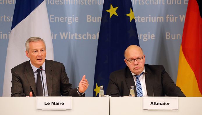 De Franse minister van Economie Bruno Le Maire  en zijn Duitse ambtgenoot Peter Altmaier gaven een persconferentie over hun initiatief.