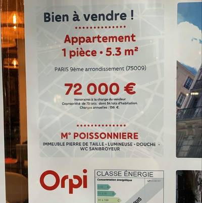 Un appartement parisien de 5,3 m² affiché... 72.000 euros