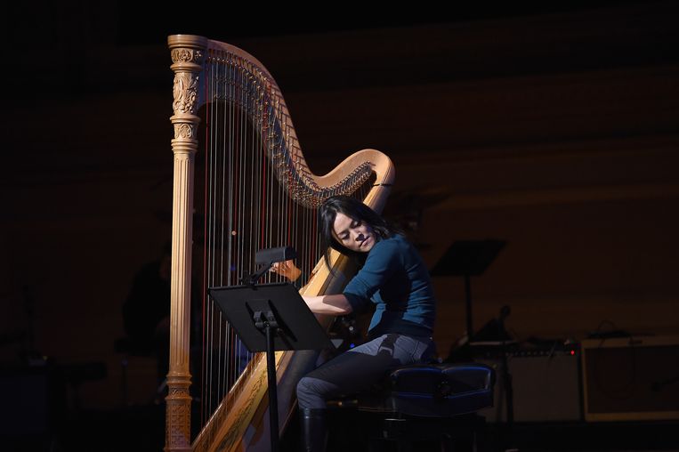 NEW YORK, NY - FEBRUARY 22: Harpist Lavinia Meijer rehearses onstage at the 26th Annual Tibet House U.S. benefit concert at Carnegie Hall on February 22, 2016 in New York City.  (Photo by Nicholas Hunt/Getty Images for Tibet House) Beeld Nicholas Hunt