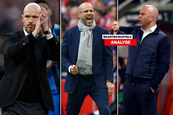 Erik ten Hag, Peter Bosz en Arne Slot.