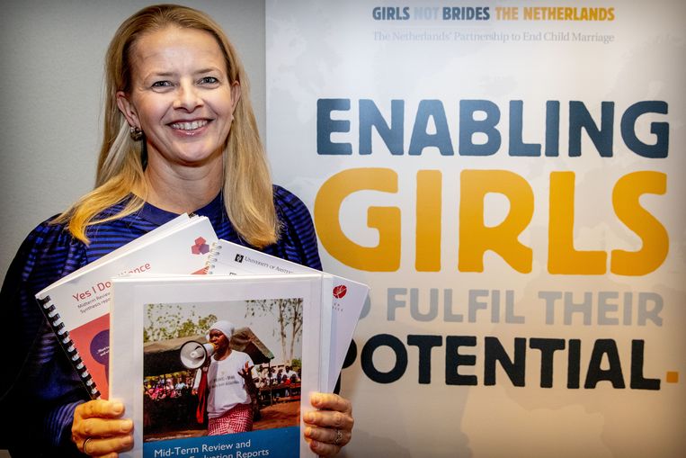 Prinses Mabel tijdens de presentatie van de resultaten van drie jaar strijd tegen kindhuwelijken, 1 april 2019.  Beeld ANP /  ANP