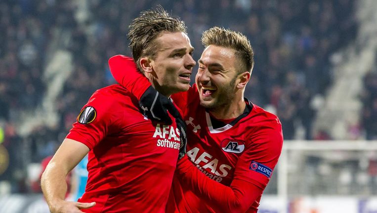 AZ-speler Ben Rienstra (l) heeft de 1-0 gescoord in de wedstrijd tegen Zenit Beeld anp