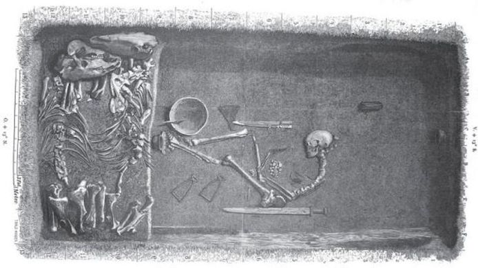 Een tekening van het gevonden graf