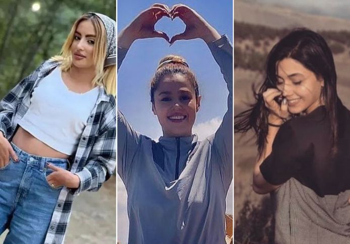 Drie gedode Iraanse betogers: Hadis Najafi (20), Ghazale Chelavi (32) en Hananeh Kia (23)