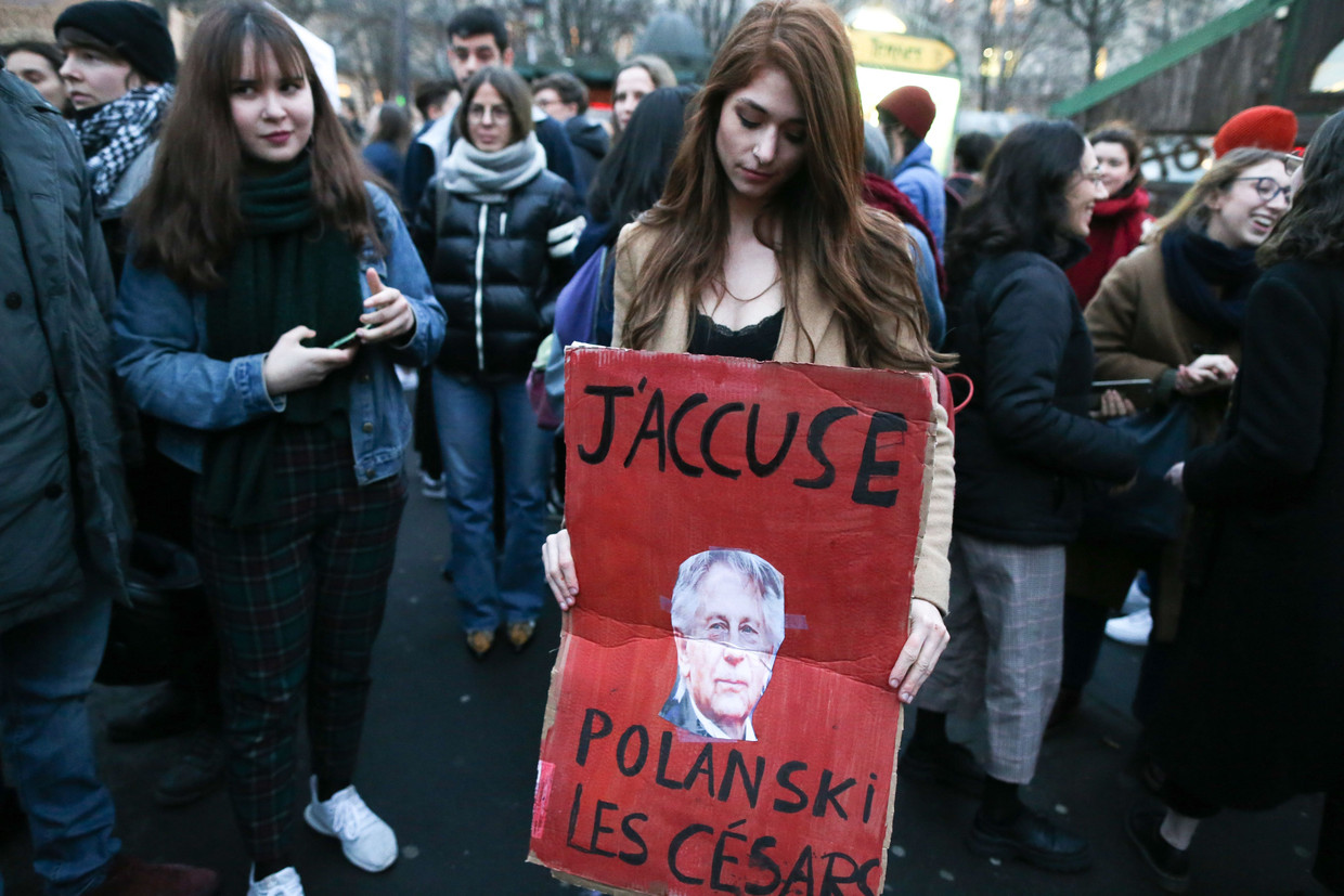 Protest in Parijs tegen de César voor Roman Polanski, februari 2020. Beeld NurPhoto via Getty Images