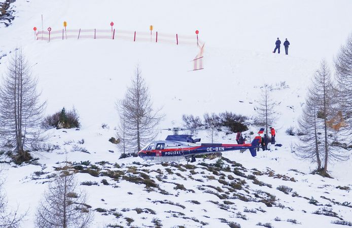An air ambulance recovers a victim on New Year's Day 2023 on the Hintertux Glacier.