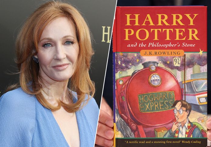 J.K. Rowling en haar eerste boek 'Harry Potter and the Philosopher's Stone'