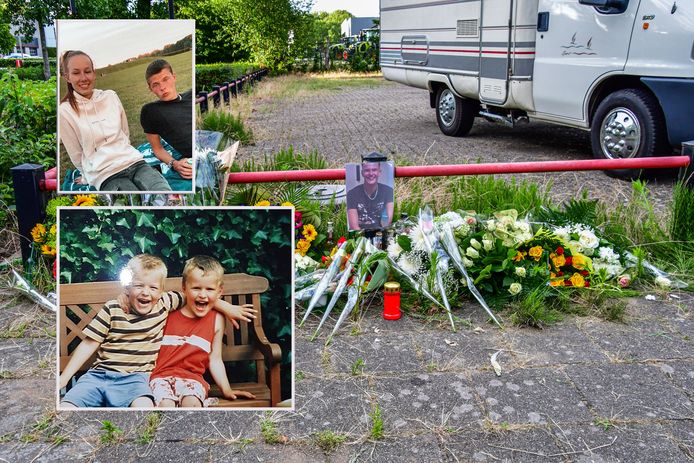 Vrienden van Jaimy hebben bloemen gelegd op de plek van het ongeluk. Inzetten: Jaimy met Lola (boven) en met Levy.
