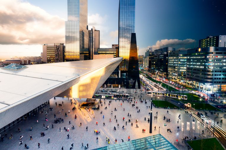 Rotterdam gezien vanaf het Groothandelsgebouw. Beeld Lars van den Brink
