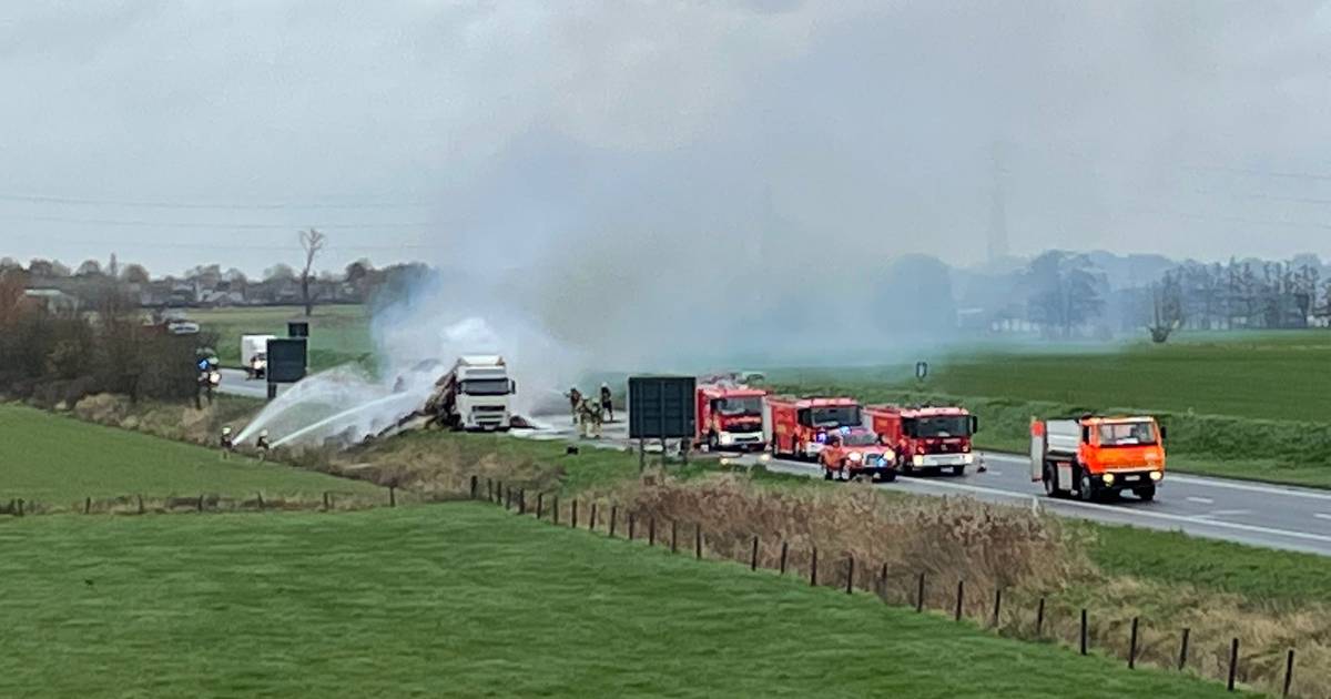 Truck with flax waste catches fire on A19 |  mean