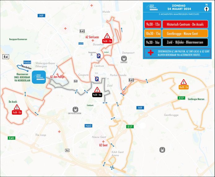 Dit zijn de verschillende routes die de Sofico Gent Marathon volgt. Ook met de fiets mag je niet over het parcours.