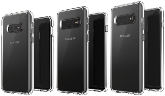 Gelekt beeld van de Samsung S10e, S10 en S10+.