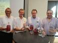 Lindemans en De Moor lanceerden in 2015 de gins. Op foto: Maurits Van Den Eynde, Geert Lindemans, Patrick Van Schandevijl en Geert Lindemans stellen de nieuwe gins voor.