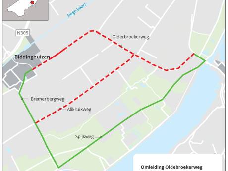 Start groot onderhoud aan Biddingringweg tussen Dronten en Biddinghuizen. Weg zeven weken afgesloten voor verkeer