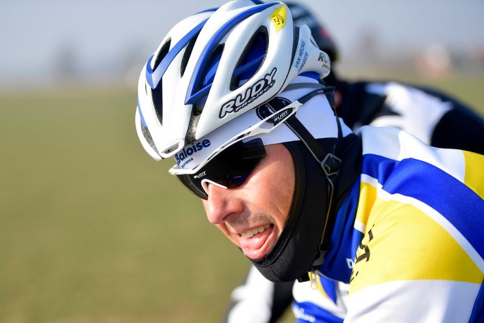 Belgian Preben Van Hecke of Sport Vlaanderen-Baloise pictured in action during the reconnaissance of the track of the 2018 edition of the one-day cycling race Omloop Het Nieuwsblad, Wednesday 21 February 2018. BELGA PHOTO YORICK JANSENS
