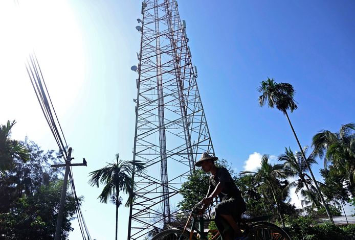 Een telecommunicatiemast in de staat Rakhine.