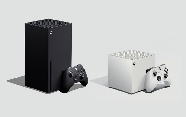 De nieuwe Xbox Series X (links) en zijn kleinere broer, de Series S, zonder disc-speler, Beeld Microsoft