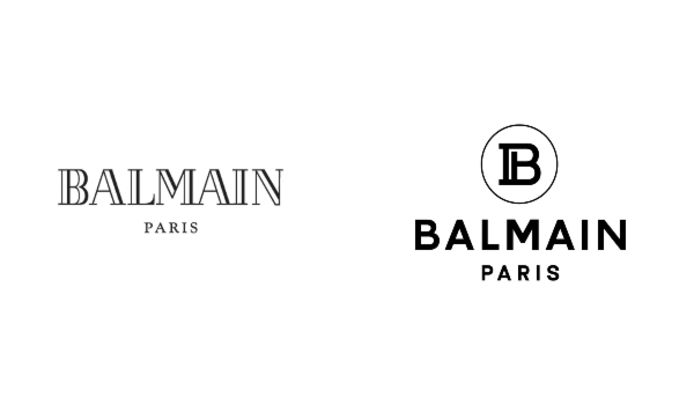 Links het oude logo van Balmain, rechts het nieuwe.