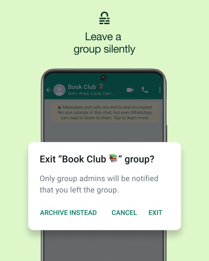 WhatsApp laat je binnenkort een groepsgesprek verlaten zonder dat iedereen daar een melding van krijgt.
