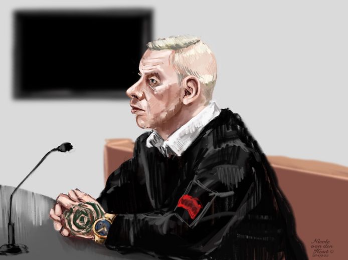 Rechtbanktekening van Richard L. in de rechtbank in Almelo.