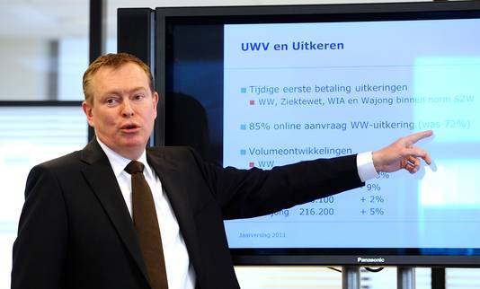 Bruno Bruins tijdens de presentatie van de jaarcijfers van het UWV.